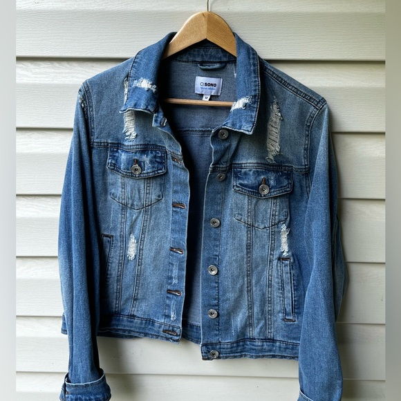 Ci Sono Distressed Blue Denim Jacket Size Medium - Picture 3 of 7